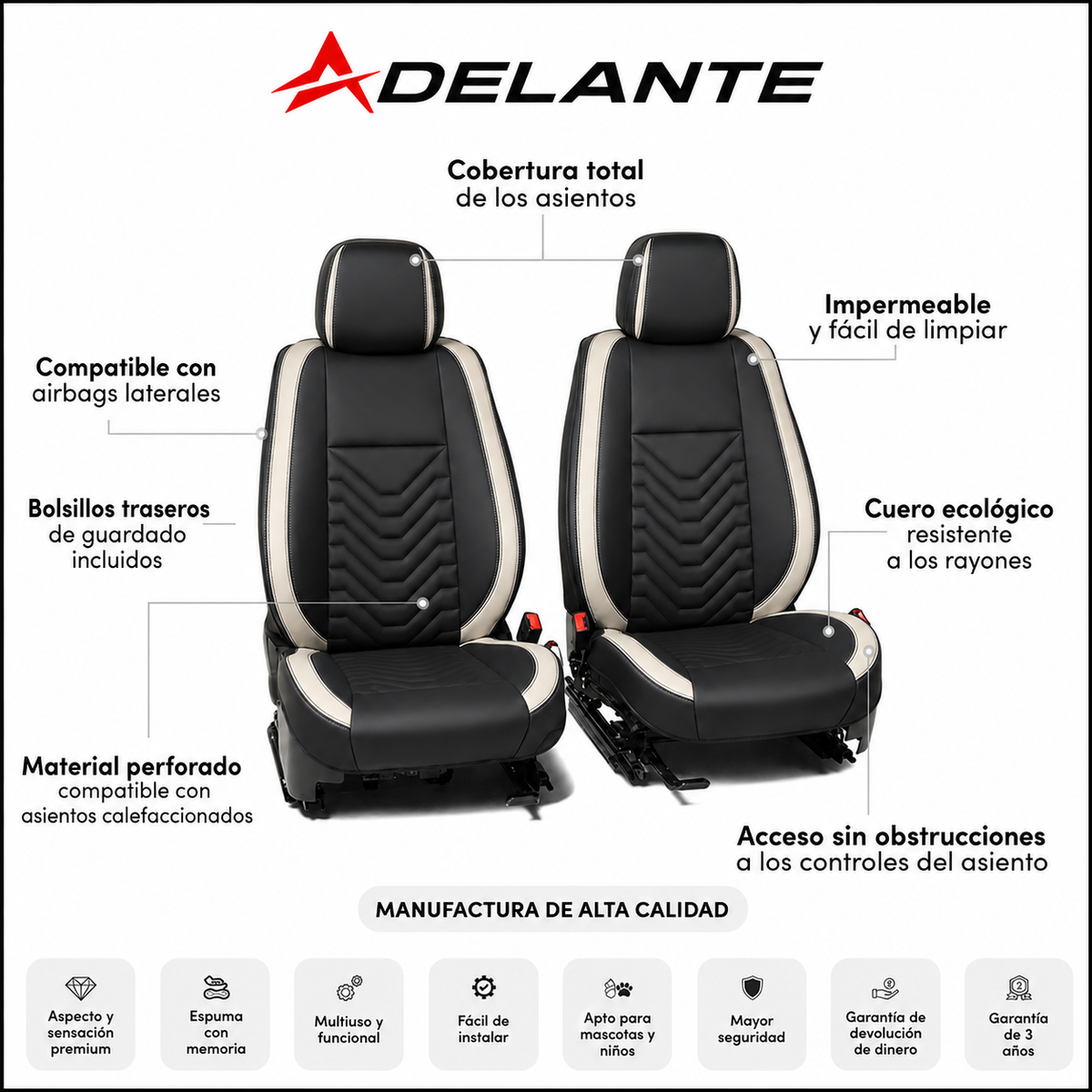 [TAMAÑO UNIVERSAL] Funda Protectora Vector para Asientos de Auto + Set de Alfombras y Cubrevolante de Regalo
